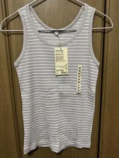 無印良品　ストレッチリブ編みタンクトップ　M/ライトシルバーグレーボーダー