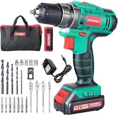 【バッテリー2個付】充電式 電動ドリルドライバー 12V 21+1段階トルク調整