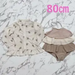 西松屋　くま柄ラッシュガード　フリル水着セット　80センチ