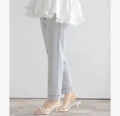 フィットモア　はしご裾パールテーパードパンツ　ブルーグレー　M