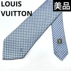 【美品】ヴィトン ネクタイ チェック 総柄 ロゴ シルク イタリア製