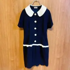 【milano classe 】ひざ丈ワンピース ネイビー 丸襟 Mサイズ