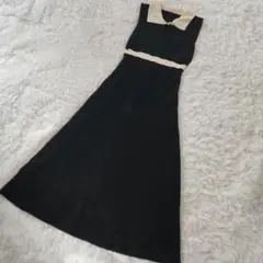 GRL グレイル フレア ニット ロング ワンピース ブラック 黒 L 白黒