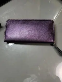 パープル メタリックラウンド財布　キッド革