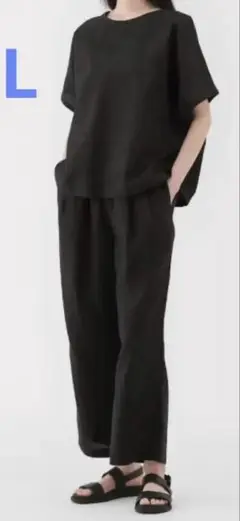 無印良品　リネン洗いざらし　イージーワイドパンツ