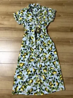 ZARA レモン柄 シャツワンピース 半袖 XS