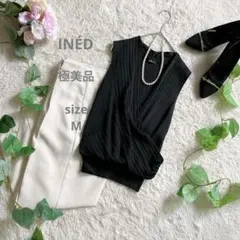 美品☆INÉD イネド カシュクール ドレープ ノースリーブニット M ブラック