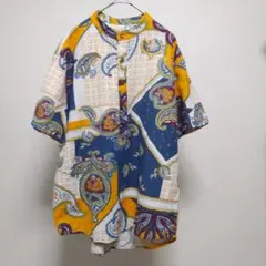 リメイク　1点物　ペーズリー　イエロー　バンドカラー　プルオーバー
