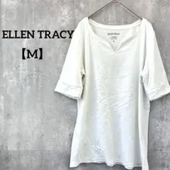 ELLEN TRACY 【M】ホワイト 白 コットン混 シンプル 5分袖