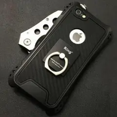衝撃吸収★二層構造★耐衝撃★リング付き iPhone ケース カバー ブラック