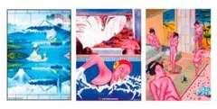 横尾忠則　銭湯PRポスター『泳ぐ女』B1サイズ Amazon.co.jp: 横尾忠則 B1ポスター 2枚セット 銭湯 鏡富士 泳ぐ
