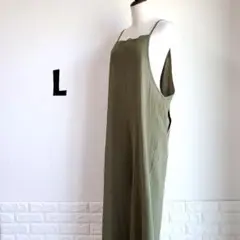 Lサイズ　コットン　ワイドパンツ　サロペット　カーキ