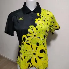 ★美品★Mizuno 花柄ポロシャツ 黒/黄М