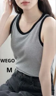 【一度のみ着用、美品】WEGO なちゅ盛れカップインタンク ボーダー Mサイズ