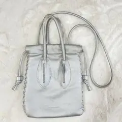 ADD CULUMN シルバー レザー 巾着型 ショルダーバッグ ミニバッグ