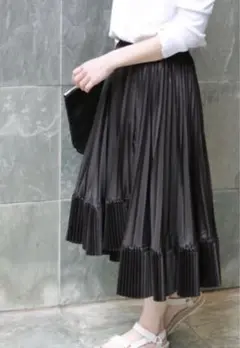 【美品】JOURNAL STANDARD☆タフタプリーツスカート ネイビー