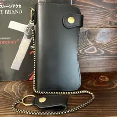 B1 本革　牛革　ライダースウォレット　長財布 レザー 　メンズ　黒