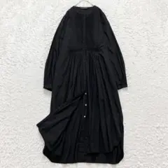 23AW✨極美品✨ミズイロインド ピンタックロングワンピース ブラック 洗える
