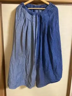 デニム可愛いゆったりツーカラーワイドパンツsから L L