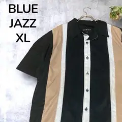 【希少】BLUE JAZZ オープンカラー ストライプ半袖シャツ XL 輸入古着