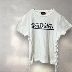 ヴォンダッチ【Ｆ】Ｔシャツ トップス 白 半袖 ロゴ 編み上げ りぼん 綿100