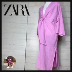 ZARA 前結びリネンロングカーディガン