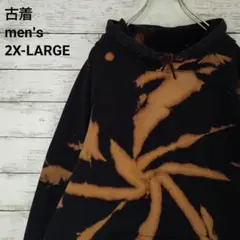 古着 ALASKAN HARDFEAR パーカー ブリーチ タイダイ 黒 2XL