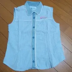 水色チェック ノースリーブ