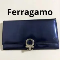 【正規品】フェラガモ 長財布 ネイビー エナメル