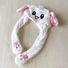 帽子 ふわふわ 耳が動く 白うさぎ もこもこ あったかい