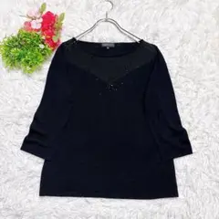 【ランバンコレクション】 7分袖カットソー ラメ スパンコール (M) ブラック