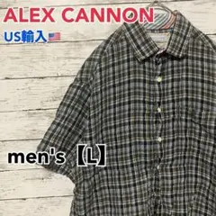 ●B222【US輸入】アレックスキャノン チェック半袖 シャツ men's【L】