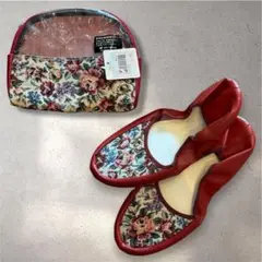 新品⭐️折りたたみスリッパ　赤　持ち運び用スリッパ 刺繍　22㎝　23㎝