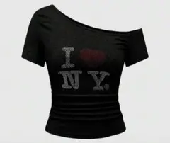 I ♥ NY オフショルダー Tシャツ 黒