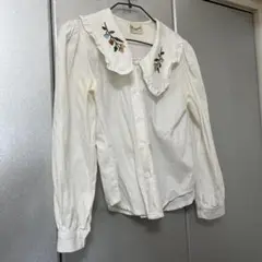 Elcamino フリル襟刺繍ホワイトシャツ 古着 ブラウス