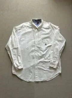 Tommy 刺繍 長袖 ボタンダウンシャツ 白 XL