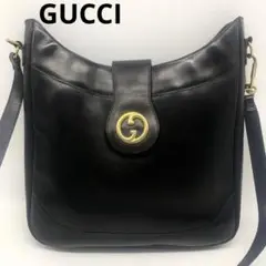 オールドグッチ ショルダーバッグ ロゴ金具 肩がけ 斜め掛け レザー ブラック