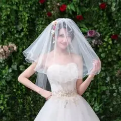 パール付きウェディングショートベール2層 ブライダル 結婚式アイボリー
