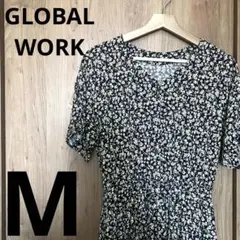 グローバルワーク　黒黄色小花柄ワンピース　M