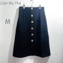 新品未使用♡Lian Mu Tha【M】膝丈スカート♡後ろファスナー♡黒スカート