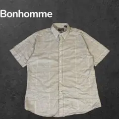 USA古着　Bonhomme チェック柄 半袖シャツ ベージュ系