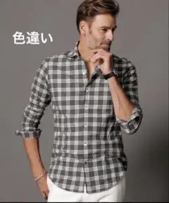 【美品】ナノライブラリー ホリゾンタルカラー　コットン起毛シャツ　秋冬　M