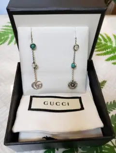 レア!GUCCI グッチ ダブルG フラワー ドロップ ピアス ターコイズ