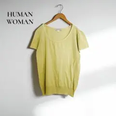 ヒューマンウーマン【M】Tシャツ 半袖 カジュアル きれいめ イエロー　b235