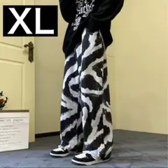 韓国ストリート ワイドジーンズ メンズ レディース ユニセックス XL ゼブラ