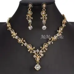 ♢ジルコニア2点セット♢ ピアス/イヤリング・ネックレス ウェディング ゴールド