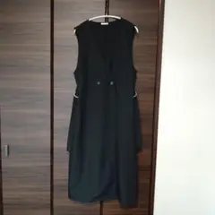 ブラック ノースリーブ ロングワンピース風ジレ