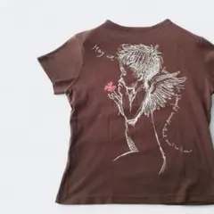 a1294▶トップス　カットソー　Tシャツ　半袖　デザインプリント　ブラウン