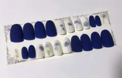 【即購入歓迎】ネイルチップ ジェルネイル マットネイル 青 紺 白成人式 卒業式