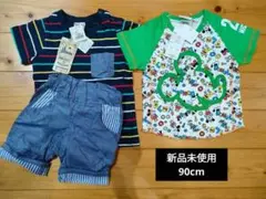 ミッキー柄TシャツとボーダーTシャツパンツ3点セット90cm